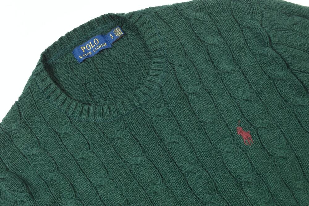 Polo Ralph Lauren Cableknit Sweater Mens Small Green Long Sleeve Crew Cotton
